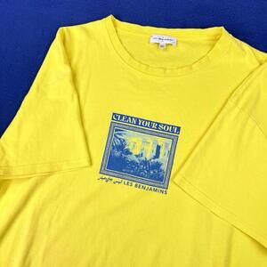 Les Benjamins Yellow Graphic T Shirt Clean Your Soul Cotton Oversized Men Sz XXL